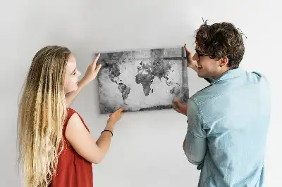 Magnetic glass dry erase board world map design
