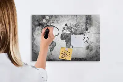 Magnetic glass dry erase board world map design