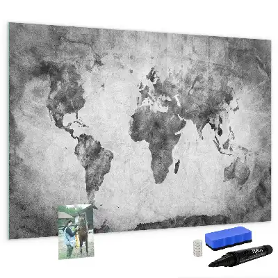 Magnetic glass dry erase board world map design