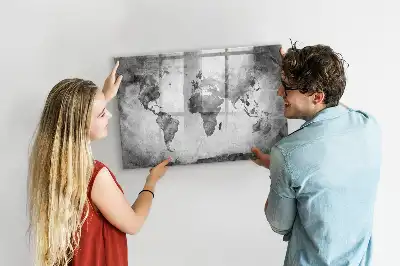 Magnetic glass dry erase board world map design