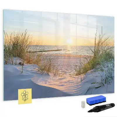 Magnetic glass dry erase board with sunset on the beach design
