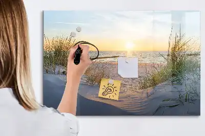 Magnetic glass dry erase board with sunset on the beach design