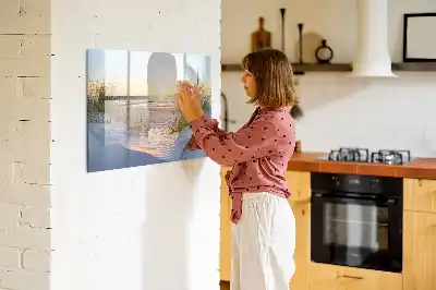 Magnetic glass dry erase board with sunset on the beach design