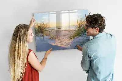 Magnetic glass dry erase board with sunset on the beach design
