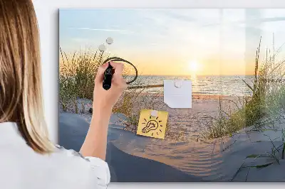 Magnetic glass dry erase board with sunset on the beach design