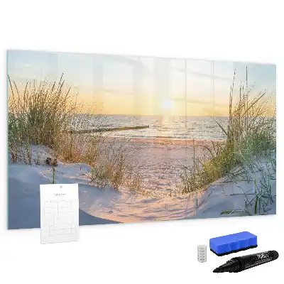 Magnetic glass dry erase board with sunset on the beach design
