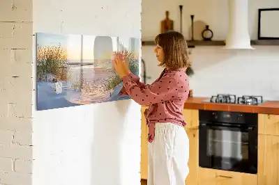 Magnetic glass dry erase board with sunset on the beach design