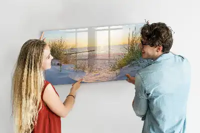 Magnetic glass dry erase board with sunset on the beach design