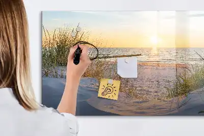 Magnetic glass dry erase board with sunset on the beach design