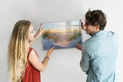Magnetic glass dry erase board with sunset on the beach design