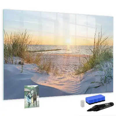 Magnetic glass dry erase board with sunset on the beach design