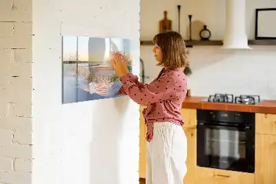 Magnetic glass dry erase board with sunset on the beach design