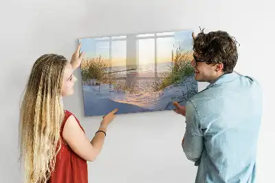 Magnetic glass dry erase board with sunset on the beach design
