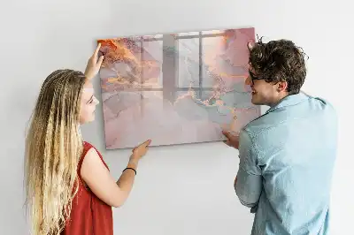 Magnetic glass dry erase board with a decorative marble finish