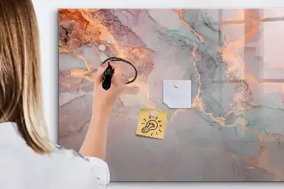 Magnetic glass dry erase board with a decorative marble finish
