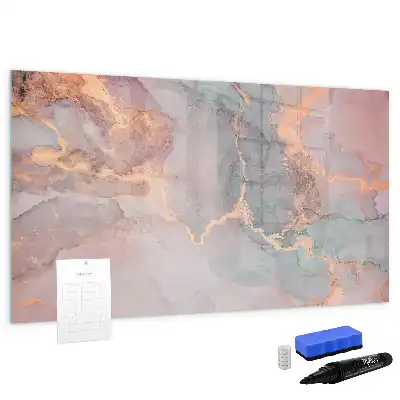 Magnetic glass dry erase board with a decorative marble finish