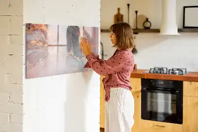 Magnetic glass dry erase board with a decorative marble finish