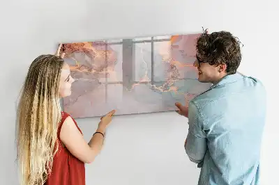 Magnetic glass dry erase board with a decorative marble finish