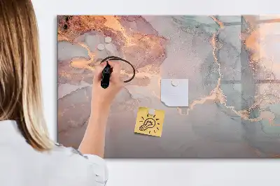 Magnetic glass dry erase board with a decorative marble finish