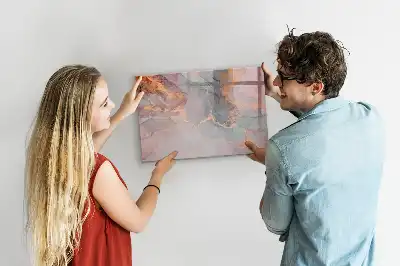 Magnetic glass dry erase board with a decorative marble finish