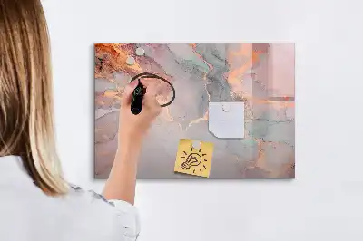 Magnetic glass dry erase board with a decorative marble finish