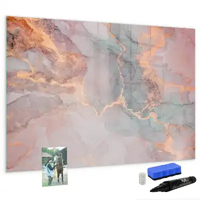 Magnetic glass dry erase board with a decorative marble finish