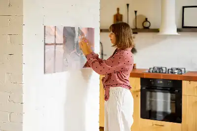 Magnetic glass dry erase board with a decorative marble finish