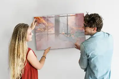 Magnetic glass dry erase board with a decorative marble finish