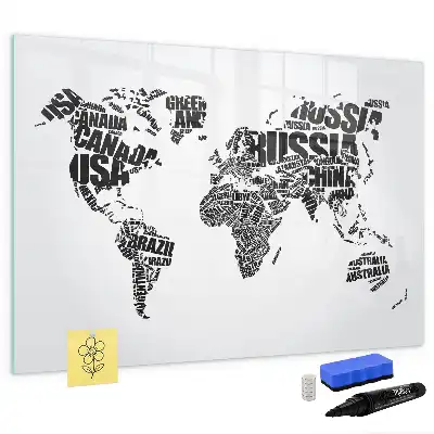World map magnetic marker board with a magnetic surface