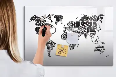 World map magnetic marker board with a magnetic surface