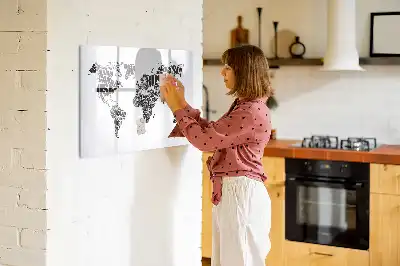 World map magnetic marker board with a magnetic surface