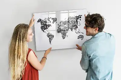 World map magnetic marker board with a magnetic surface