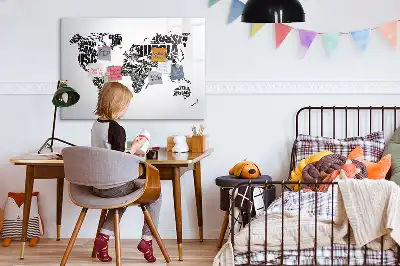 World map magnetic marker board with a magnetic surface