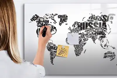 World map magnetic marker board with a magnetic surface