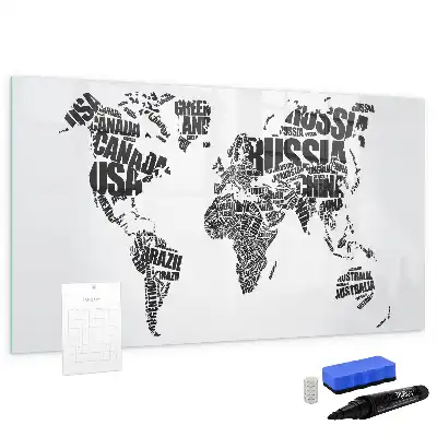 World map magnetic marker board with a magnetic surface