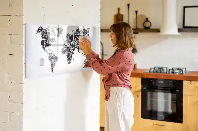 World map magnetic marker board with a magnetic surface