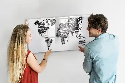 World map magnetic marker board with a magnetic surface