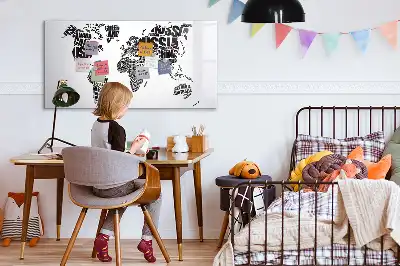 World map magnetic marker board with a magnetic surface