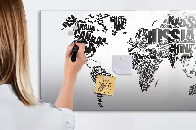 World map magnetic marker board with a magnetic surface