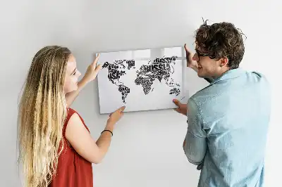 World map magnetic marker board with a magnetic surface