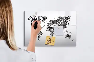 World map magnetic marker board with a magnetic surface