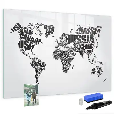 World map magnetic marker board with a magnetic surface