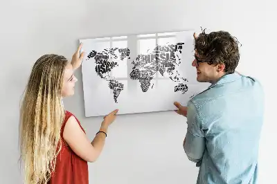 World map magnetic marker board with a magnetic surface