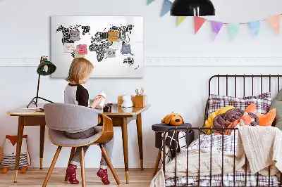 World map magnetic marker board with a magnetic surface