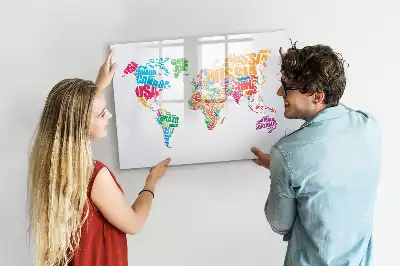 Magnetic glass dry erase board with a colorful country names design