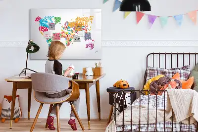 Magnetic glass dry erase board with a colorful country names design