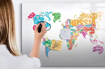 Magnetic glass dry erase board with a colorful country names design