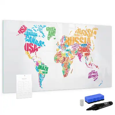 Magnetic glass dry erase board with a colorful country names design