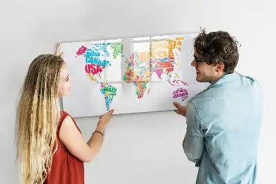 Magnetic glass dry erase board with a colorful country names design