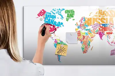 Magnetic glass dry erase board with a colorful country names design